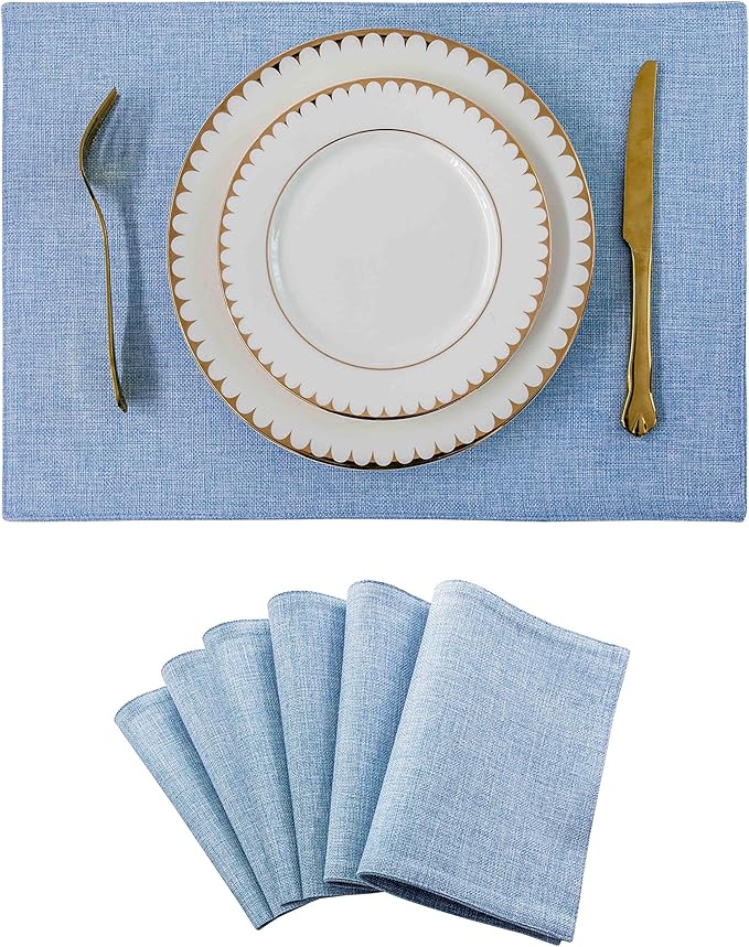 Home Brilliant Placemats Table Mat Set of 6 Heat Resistant Dining Place Mats for Kitchen Restaurant Wedding Holiday Celebration, Blue