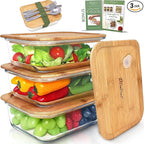 Glass Meal Prep Containers with Bamboo Lids (3 Pack) - 100% Plastic Free, Eco-Friendly Lunch Containers, Bamboo Lid Storage Container Set - Microwave Safe Glass Food Storage Container Set