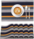 Ruvanti Placemats 100% Cotton 13x19 Inch, Dining Table Placemats Set of 6, Modern Place Mats for Dining Table Decor, Kitchen & Table Linens, Coffee Mat for Christmas Dinners - Stripes