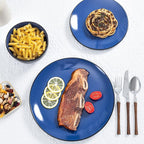 Plates and Bowls Sets for 4 - CJDC-QUELO 12-Piece Stoneware Dinnerware Sets, Ceramic Dishware Set for Indoor Kitchen Use and Formal Dining, Chip and Scratch Resistant Microwave Dishwasher Safe, Blue