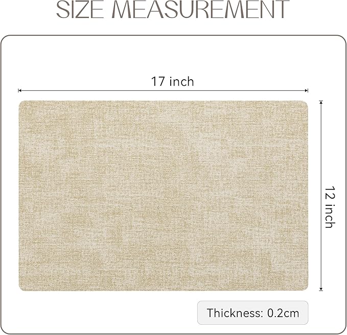 Romanstile Vinyl Placemats Set of 12-12 X 18 Inch - Heat Resistant Place Mats 100% Waterproof Oilproof Wipeable Reversible Faux Leather Table Mats for Kitchen/Dining/Party/Outdoor, Beige
