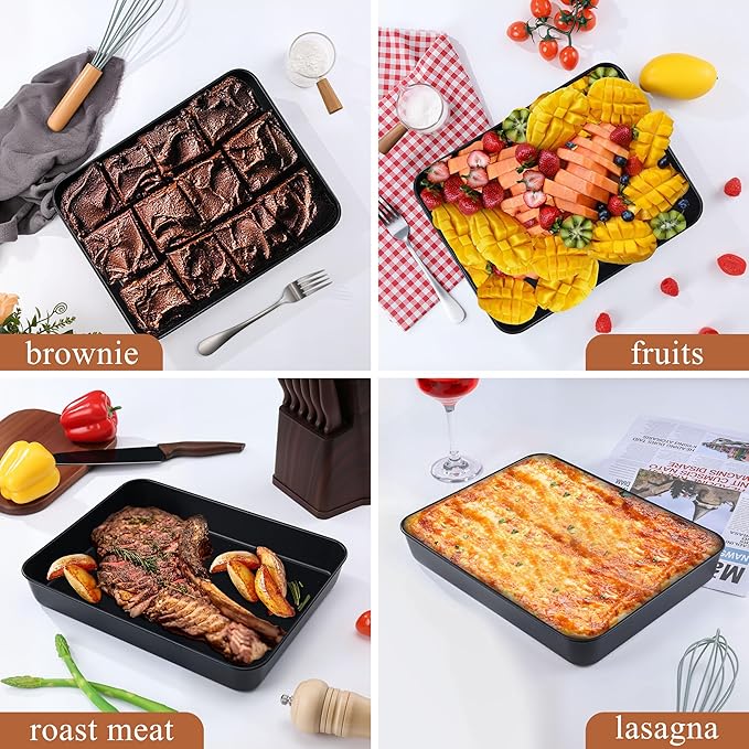 LIANYU 12⅓ x 9¾ x 2 Inch Cake Pan Set of 2, Rectangle Non-stick Baking Pan, Stainless Steel Bakeware for Lasagna Brownies Casseroles, Healthy & Easy Release