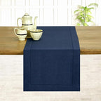 D'Moksha Homes Linen Navy Blue Table Runner 84 Inches Long - 100% Pure Linen Table Runner 14 x 84 Inch for Summer, Fall and Halloween - Classic Hemstitch