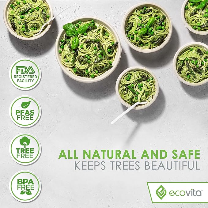 100% Compostable Paper Bowls [32 oz.] – 150 Disposable Bowls Eco Friendly Sturdy Tree Free Liquid and Heat Resistant Alternative to Plastic or Paper Bowls