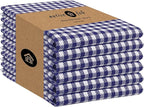 Native Fab 6 Pack Gingham Mini Check Kitchen Hand Towels Set 16"x26" - 100% Cotton Absorbent Reusable Wash Cloths - Quick Drying Dish Towels with Hanging Loops for Kitchen, Blue White