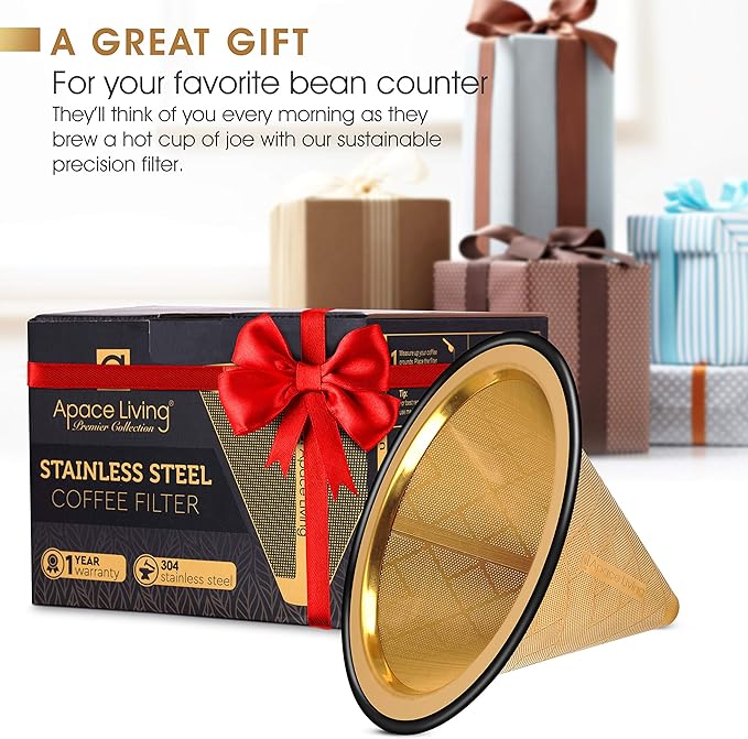 Compatible with Hario V60, Chemex Pour Over Coffee Filter - Wide Metal Base Reusable Stainless Steel Coffee Dripper - Paperless Coffee Filter for Sustainable Brewing