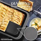 Cake Pan, Nonstick Baking Pan for Cake, Bread, Brownie or Lasagna, Heavy Duty Baking Dish with Diamond Texture Pattern and Wide Grips, Set of 2
