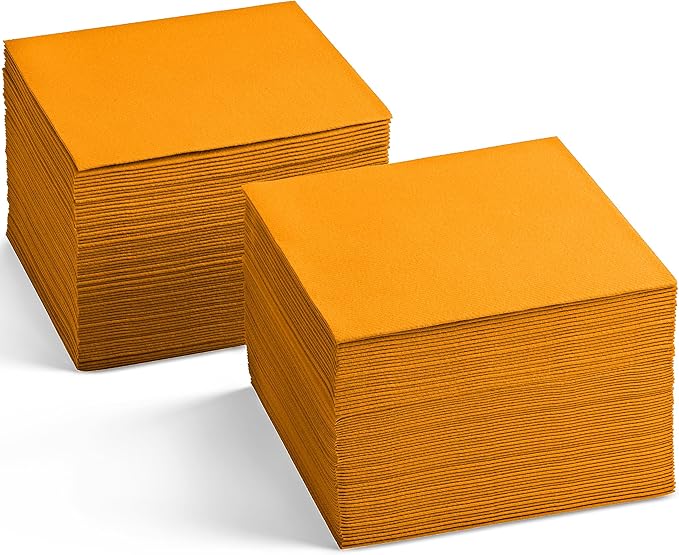 Disposable Linen-Feel Cocktail Napkins, 200-Pack 5" x 5" ORANGE Paper Beverage Napkins For Bar, Restaurant And Café, Dessert Napkins For Party, Wedding Or Event