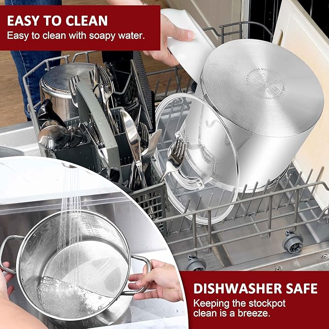 Herogo 12-Quart 18/10 Stainless Steel Stock Pot with Lid, Large Heavy Duty Soup Pot Compatible with Electric, Gas, Induction and Various Cooktops, Dishwasher Safe