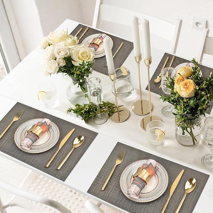 Placemats Set of 4 - Easy Clean Washable Vinyl Placemats - Wipeable Heat Resistant Table Mats for Dining Table - 17.7x11.8 Inch (4, Mint Gray)