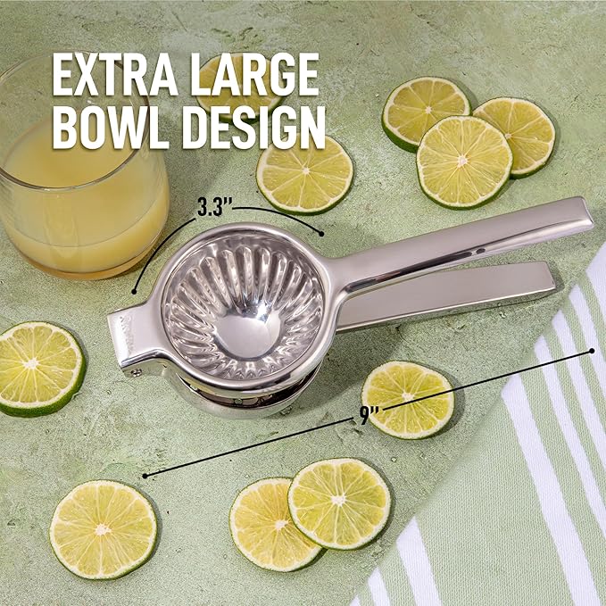 Zulay Extra Large Lemon Squeezer Stainless Steel - Easy Squeeze Heavy Duty Lemon Juicer Hand Press - Ergonomic Citrus Squeezer & Fruit Juicer for Small Oranges, Lemons, & Limes