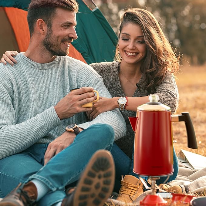 Mixpresso Red Stainless Steel Coffee Percolator Stovetop, 52 oz Classic Percolator Coffee Pot, Great For Camping Pot, 12 Cup Stove Top Espresso Maker, Cool-Touch Handle