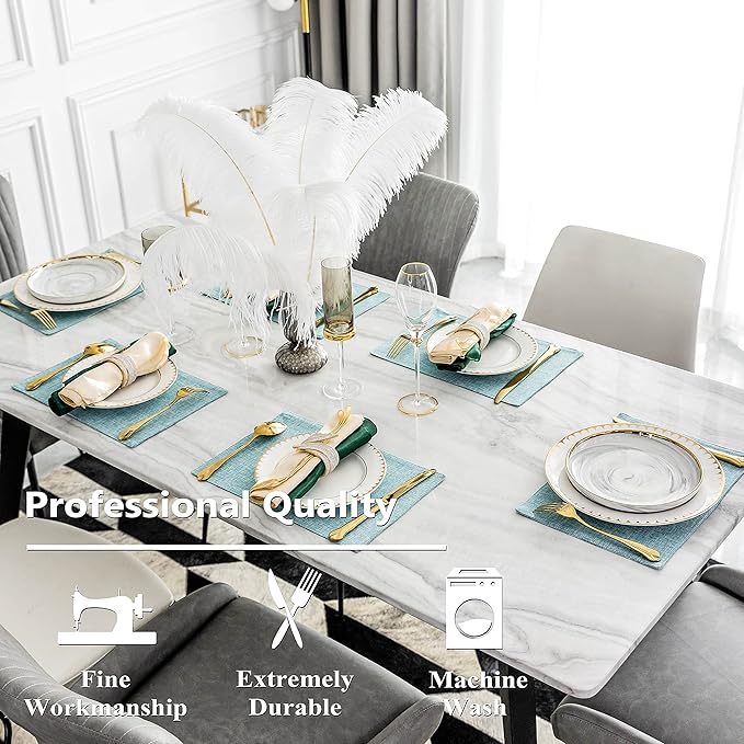 Home Brilliant Placemats Set of 6 Heat Resistant Dining Table Place Mats for Kitchen Table Party Decoration, 13 x 19 inches, Teal