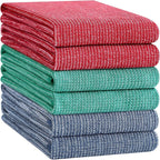 Homaxy Premium Kitchen Towels(18”x 28”, 6 Pack), Large Cotton Kitchen Hand Towels, Flat and Terry Dish Towels, 380 GSM Highly Absorbent Tea Towel Set with Hanging Loop, Navy Blue/Red/Green