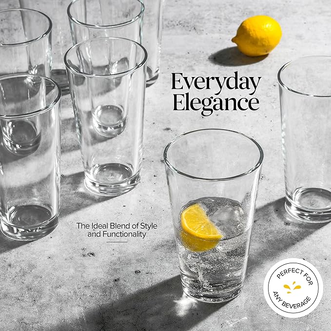 Drinking Glasses Set Of 10-17 OZ. Oversized Pint Beer Glasses, Highball Glass Cups, Juice, Cocktails, Wine, Iced Tea, Bar Glass. Dishwasher Safe.