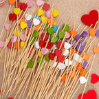 Minisland Multicolor Love Heart Cocktail Picks, 4.7 Inch Long Bamboo Fancy Toothpicks for Appetizers, Bridal Shower Wedding Valentines Party Food Drinks Garnish Fruit Skewer Sticks 100 Counts -MSL445
