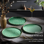HaWare Stoneware Dinner Plates Set of 6, 10" Heavy Duty Ceramic Plate, Reactive Glaze Ripple Dinnerware for Home Restaurant, Chip and Scratch Resistant, Microwave and Dishwasher Safe, Reactive Green