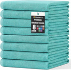 Homaxy Premium Kitchen Towels(18”x 28”, 8 Pack), Large Cotton Kitchen Hand Towels, Flat and Terry Dish Towels, 380 GSM Highly Absorbent Tea Towel Set with Hanging Loop, Teal