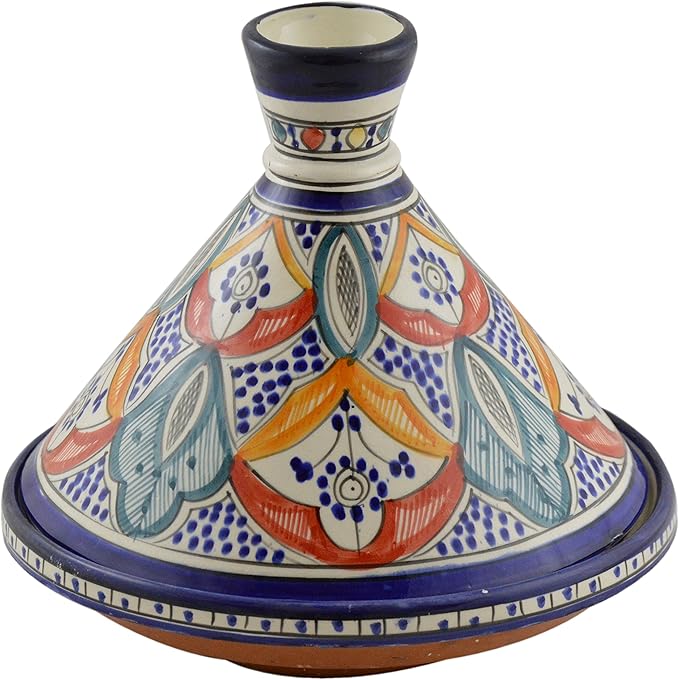 Moroccan Handmade Serving Tagine Exquisite Ceramic With Vivid colors Original Medium 10 inches Across