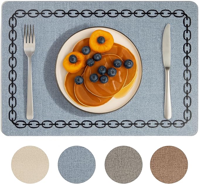 Placemats Set of 6, Heat Resistant & Waterproof Table Mats for Dining, Non Slip Scratch Proof Place Mats for Kitchen, Easy to Clean - Outdoor,Indoor Use（17x12 Inch）