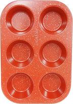 casaWare Toaster Oven 6 Cup Muffin Pan NonStick Ceramic Coated (Red Granite)
