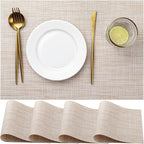 LEXMORE PVC Woven Placemats 4 PCS Wipeable Indoor/Outdoor Table Mats Washable Vinyl Place Mat for Dining Table, Set of 4-Beige White