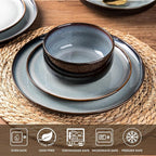 LERATIO Ceramic Dinnerware Sets for 4,12 Pieces Poreclain Plates and Bowls Sets,Scratch Resistant Dishes,Dishwasher & Microwave Safe,Oven Safe Dishes Set,Service for 4-Gray White