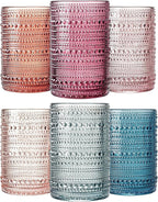 Khen Beaded Highball Drinking Tumbler Set | Set of 6 | Fall & Holiday Decor Vintage Hobnail 12 OZ Muted Bubble Design Whiskey Glassware, Old-Fashioned, Embossed Design Glass for Water Wine, Cocktail