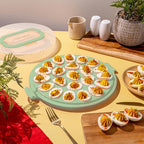 Classy Deviled Egg Carrier with Handles - Tray Platter for Holidays, Parties - Portable 22 Egg Container - Dishwasher-Friendly - Green