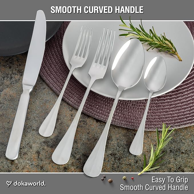 Semi-Matte Design Flatware, Silverware Set for 8 persons, 40 Piece - Spoons, Forks, and Knives 18/10 Stainless Steel, Dishwasher Safe