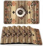 QIYI Placemats Set of 6, 12x18 Inch PU Leather Place Mats for Kitchen Dinning, Heat Resistant Anti Slip Brown Table Mats, Waterproof Wipeable Washable Placemat Party Table Décor, Geometric Motifs