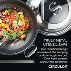 Circulon Clad Stainless Steel Induction Frying Pan and Wok Set with Hybrid SteelShield and Nonstick Technology, 4 Piece - Stainless Steel