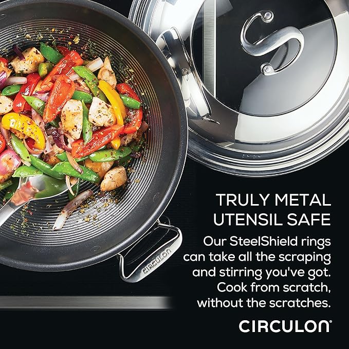 Circulon Clad Stainless Steel Induction Frying Pan and Wok Set with Hybrid SteelShield and Nonstick Technology, 4 Piece - Stainless Steel