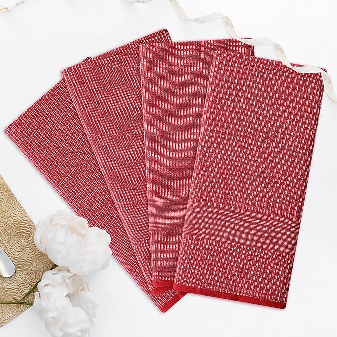 Homaxy Premium Kitchen Towels(18”x 28”, 6 Pack), Large Cotton Kitchen Hand Towels, Flat and Terry Dish Towels, 380 GSM Highly Absorbent Tea Towel Set with Hanging Loop, Red