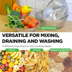 Premium 18/8 304 Stainless Steel Micro-Perforated Small and Big Colander Set of 4 with rings - 3.5-5.5-7.5-9.5 Quart Set, Self-Draining Solid Base for Pasta, Fruits, Vegetables