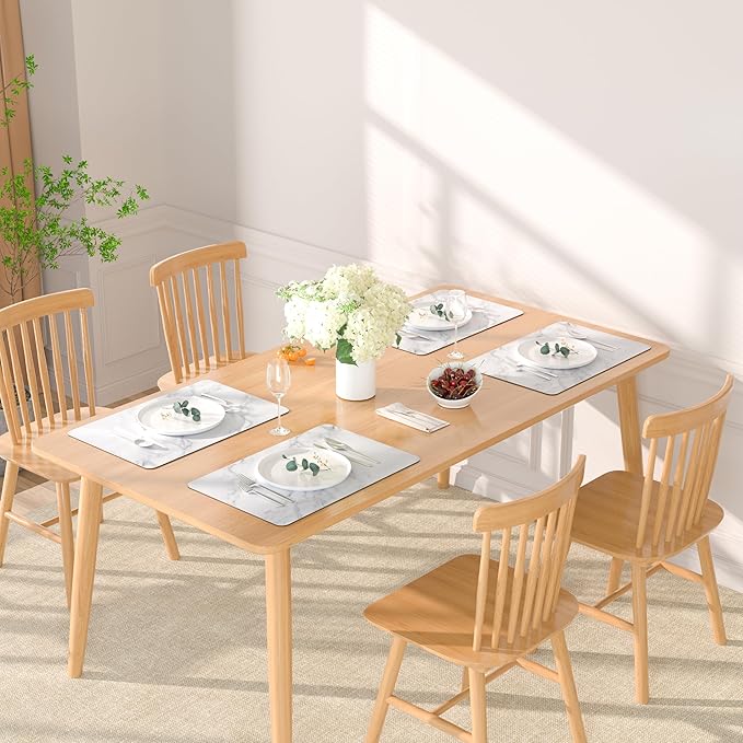 QIYI Placemats Set of 6, 12x18 Inch PU Leather Place Mats for Kitchen Dinning, Heat Resistant Anti Slip Table Mats, Waterproof Wipeable Washable Placemat Party Table Décor, White Marble