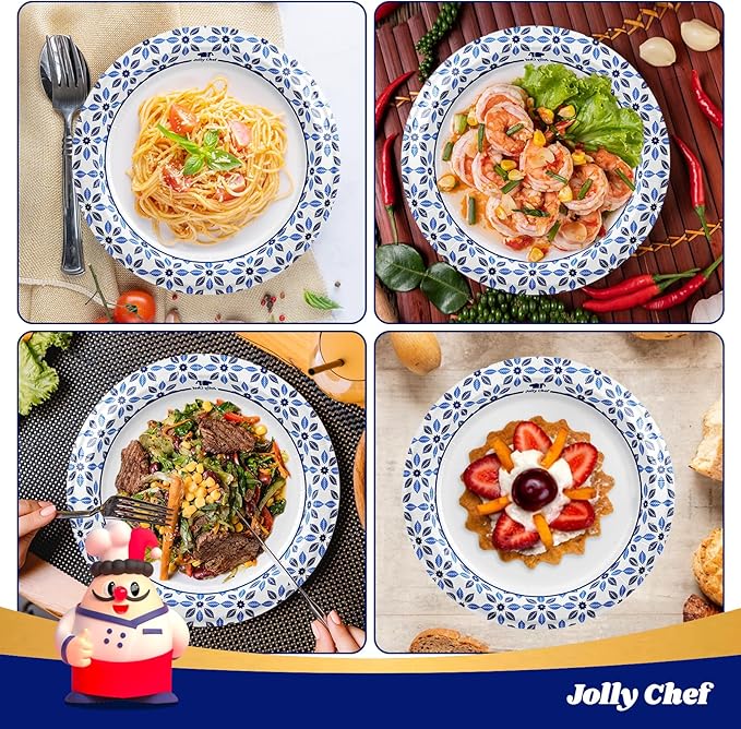 JOLLY CHEF 10 inch Disposable Paper Plates 500 Count, Soak Proof, Cut Proof, Heavy Duty Paper Plates for Thanksgiving or Everyday Use