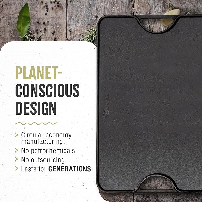 Victoria 20-by-14-Inch Rectangular Cast Iron Griddle, Preseasoned Reversible Griddle