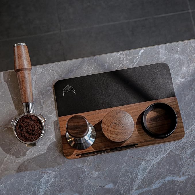 54mm Espresso Accessory Set For Breville Machines Includes Walnut & Leather Tamping Mat, Calibrated Tamper & Distributor, Dosing Funnel & Puck Screen, Bottomless Portafilter