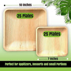 Palm Leaf Plates 10 Inch & 7 Inch (50-Pack), Square Bamboo Plates Disposable, Heavy Duty Compostable & Biodegradable Wooden Plates For Party, Catering Events, Weddings, & Dinnerware