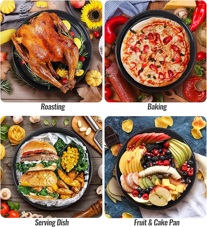 Baking Pans Set Round Roasting Dish 4-Pack 9/10/12/14 Inch Enamel Non Stick Large Bakeware for Cake Bread Pie Pizza Turkey Steak, Non-Toxic Oven Dishwasher Safe Christmas Cookware