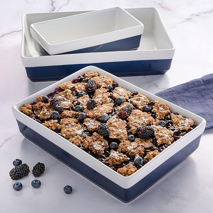 MARTHA STEWART 3 Piece Oven to Table Stoneware Bakeware, Baking Dish & Casserole Set Cobalt Blue