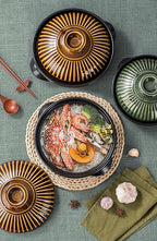 Japanese Donabe Ceramic Hot Pot Retro Heat Resistant Shallow Dutch Oven,Non-Stick Cookware Pot with Lid and Dual Handle for Cooking,Soup, Rice, Stew, Casserole, Noodle,Vintage Copper,7in