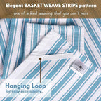 Native Fab Cotton Kitchen Towels - 16x26 inches - Set of 4 - Basket Weave Stripe Dish Towels for Cleaning, Drying Dishes, Absorbent Dish Cloths Set with Hanging Loop - Turquiose Blue