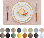 Romanstile Vinyl Placemats Set of 4-12 X 18 Inch - Heat Resistant Place Mats 100% Waterproof Oilproof Wipeable Reversible Faux Leather Table Mats for Kitchen/Dining/Party/Outdoor, Pink