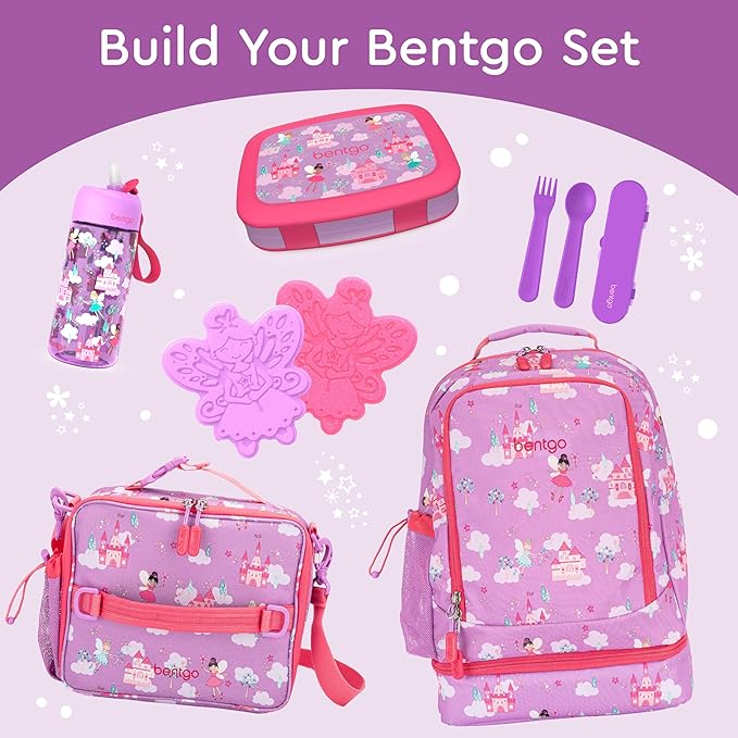 Bentgo Kids Prints Leak-Proof, 5-Compartment Bento-Style Kids Lunch Box - Ideal Portion Sizes for Ages 3-7, Durable, Drop-Proof, Dishwasher Safe, & PFAS & BPA-Free Materials (Fairies)