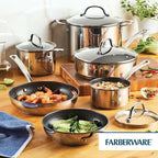 Farberware Millennium Stainless Steel Nonstick Cookware Set, 10-Piece Pot and Pan Set, Stainless Steel