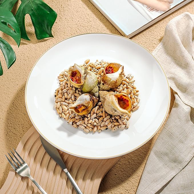 Brew To A Tea - White Porcelain Dinner Plates, Set of 12, 10.5" Gold Rimmed, Classic Style, Formal Dining