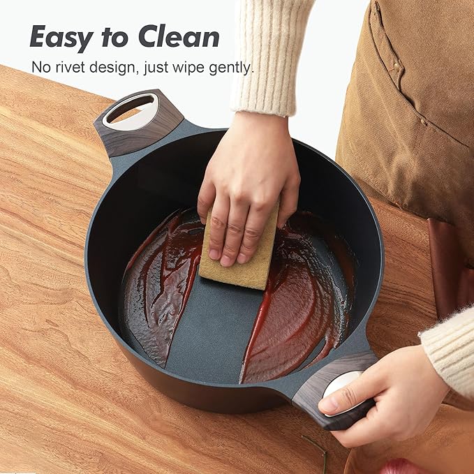 SENSARTE Nonstick Stock Pot with Lid, 4.5+6.6 QT Soup Pot Set Casserole Pot, Healthy Pasta Pot, Large Deep Cooking Pot, Big Sauce Pot Stew Pot, Induction Compatible, PFOA PFOS APEO Free, Black