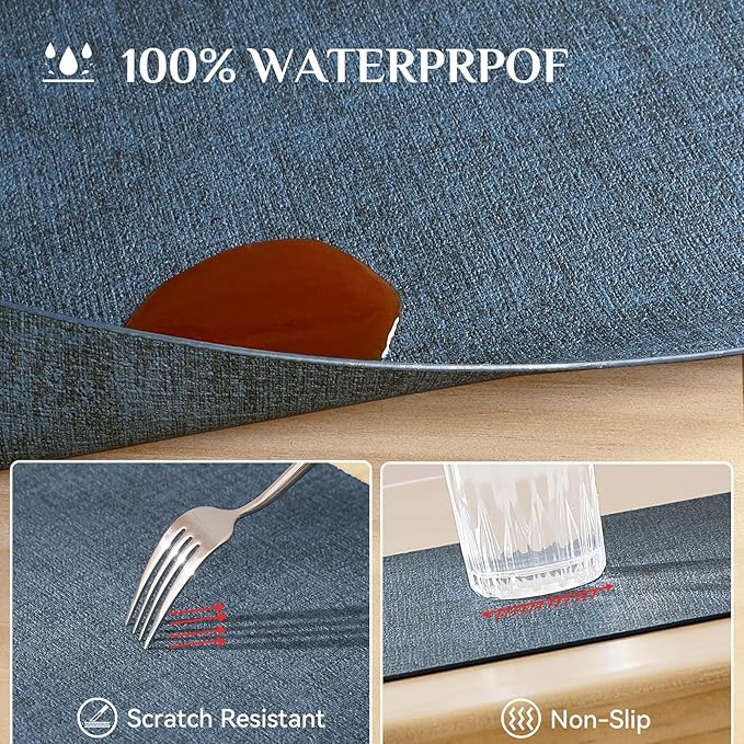 Softalker Vinyl Placemats Set of 8 - Faux Leather Heat Resistant Place Mats, 100% Waterproof Oilproof Wipe Clean Table Mats for Indoor & Outdoor Use, 17’’×12’’, Navy Blue